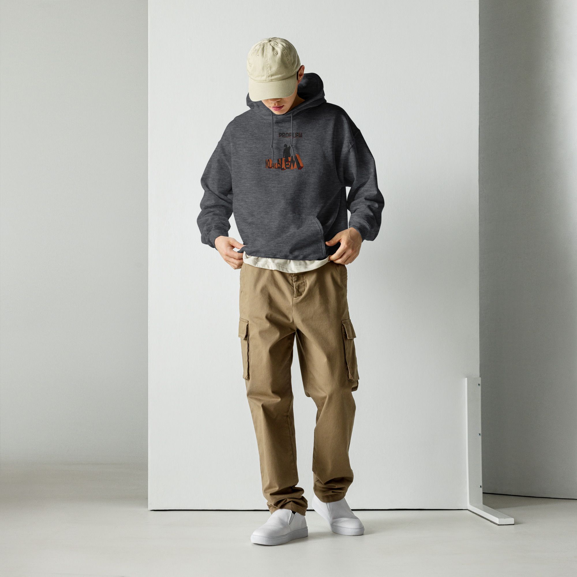 Sudadera bordada con capucha y estampado trasero unisex "No problem" - Imagen 6