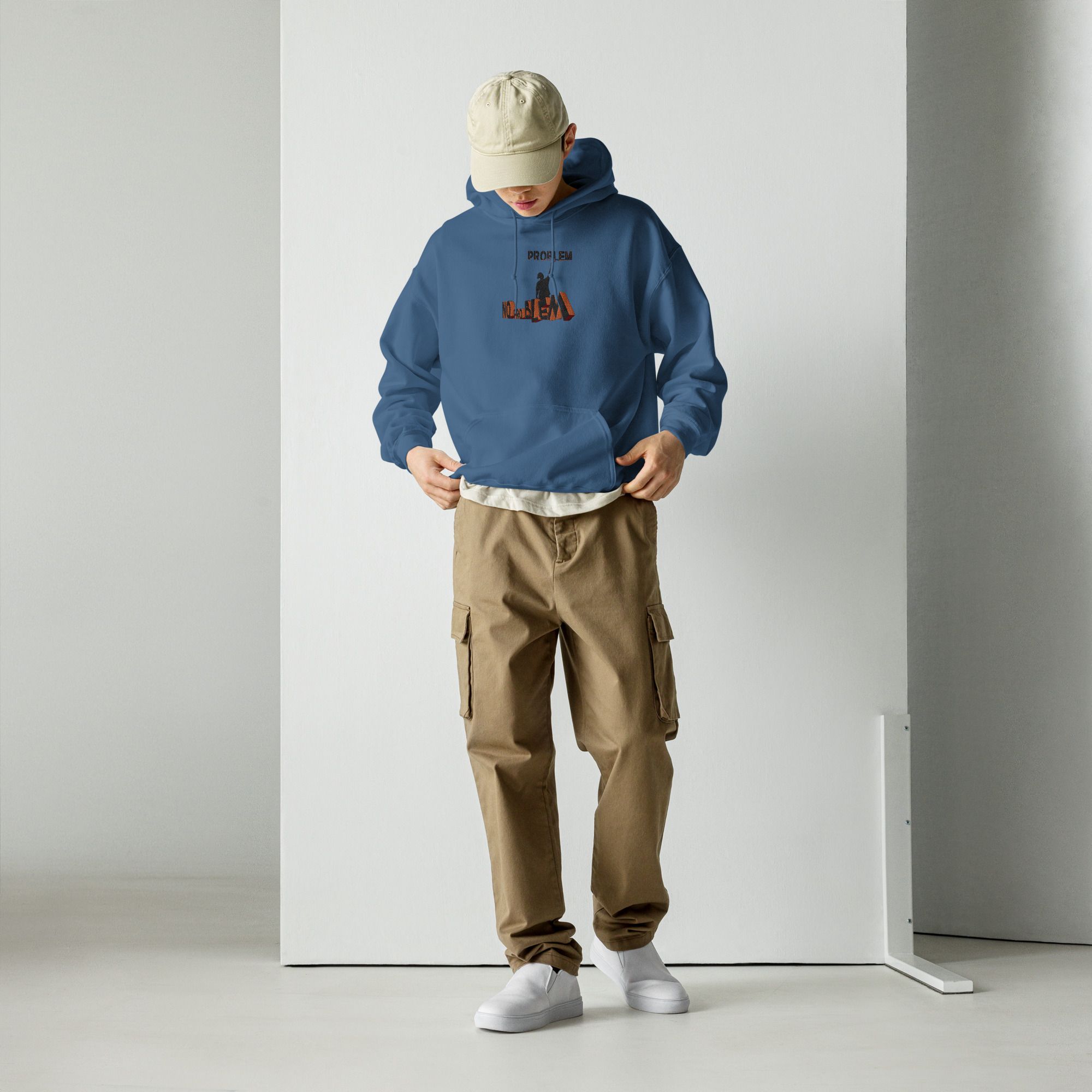 Sudadera bordada con capucha y estampado trasero unisex "No problem" - Imagen 7