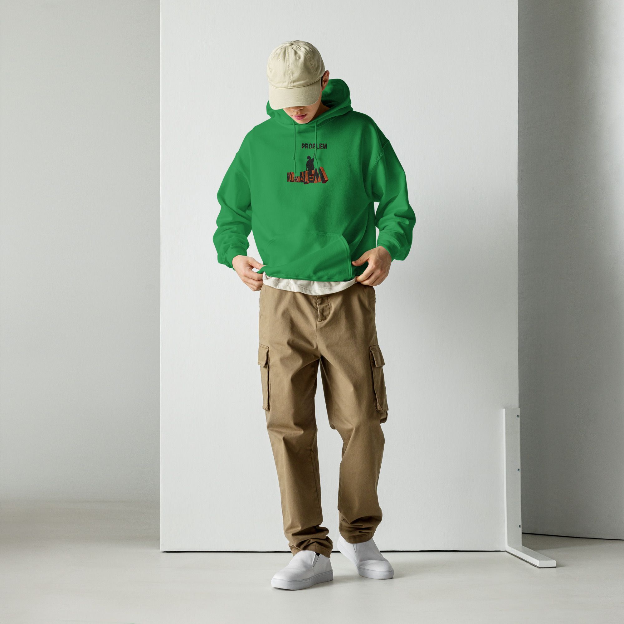 Sudadera bordada con capucha y estampado trasero unisex "No problem" - Imagen 8