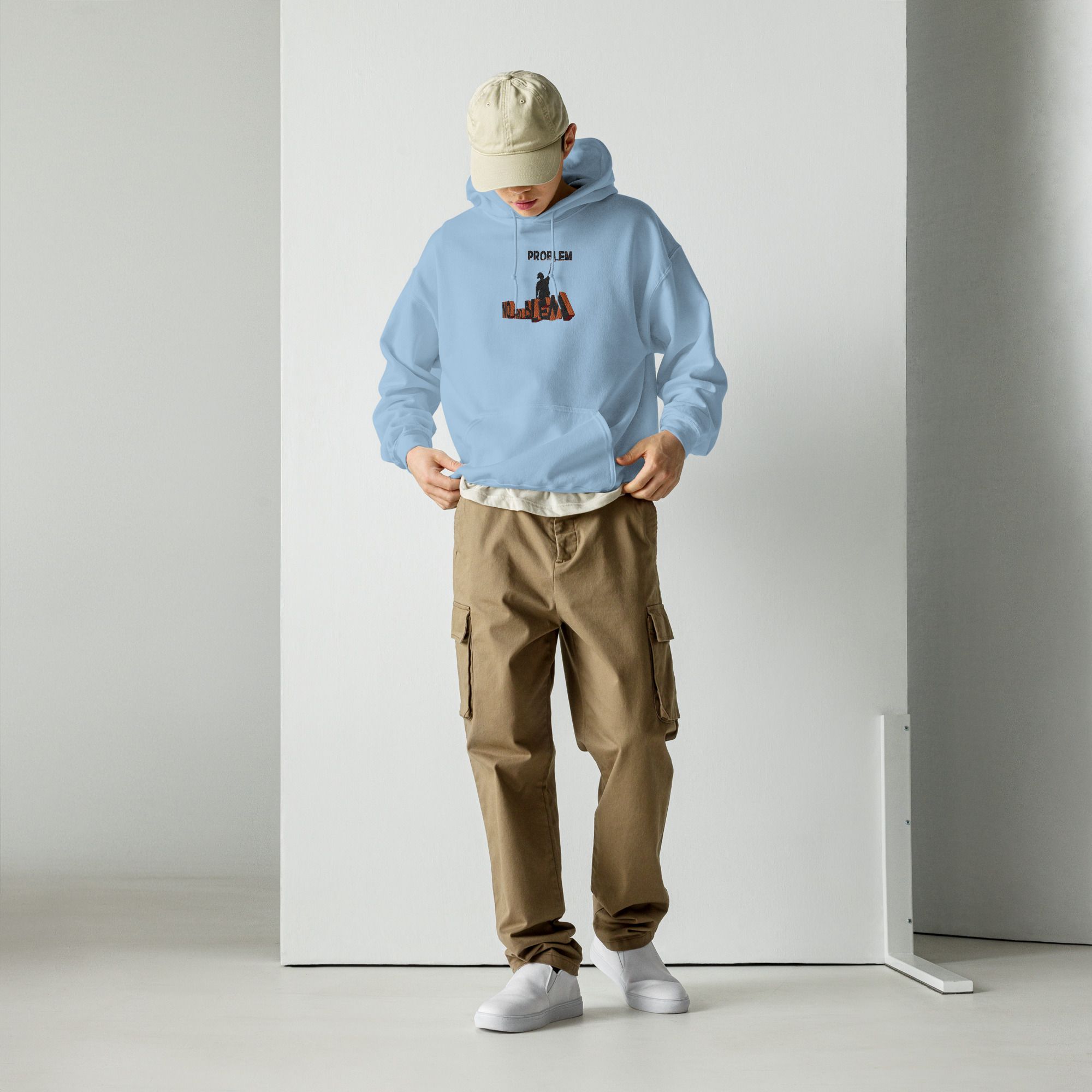 Sudadera bordada con capucha y estampado trasero unisex "No problem" - Imagen 11