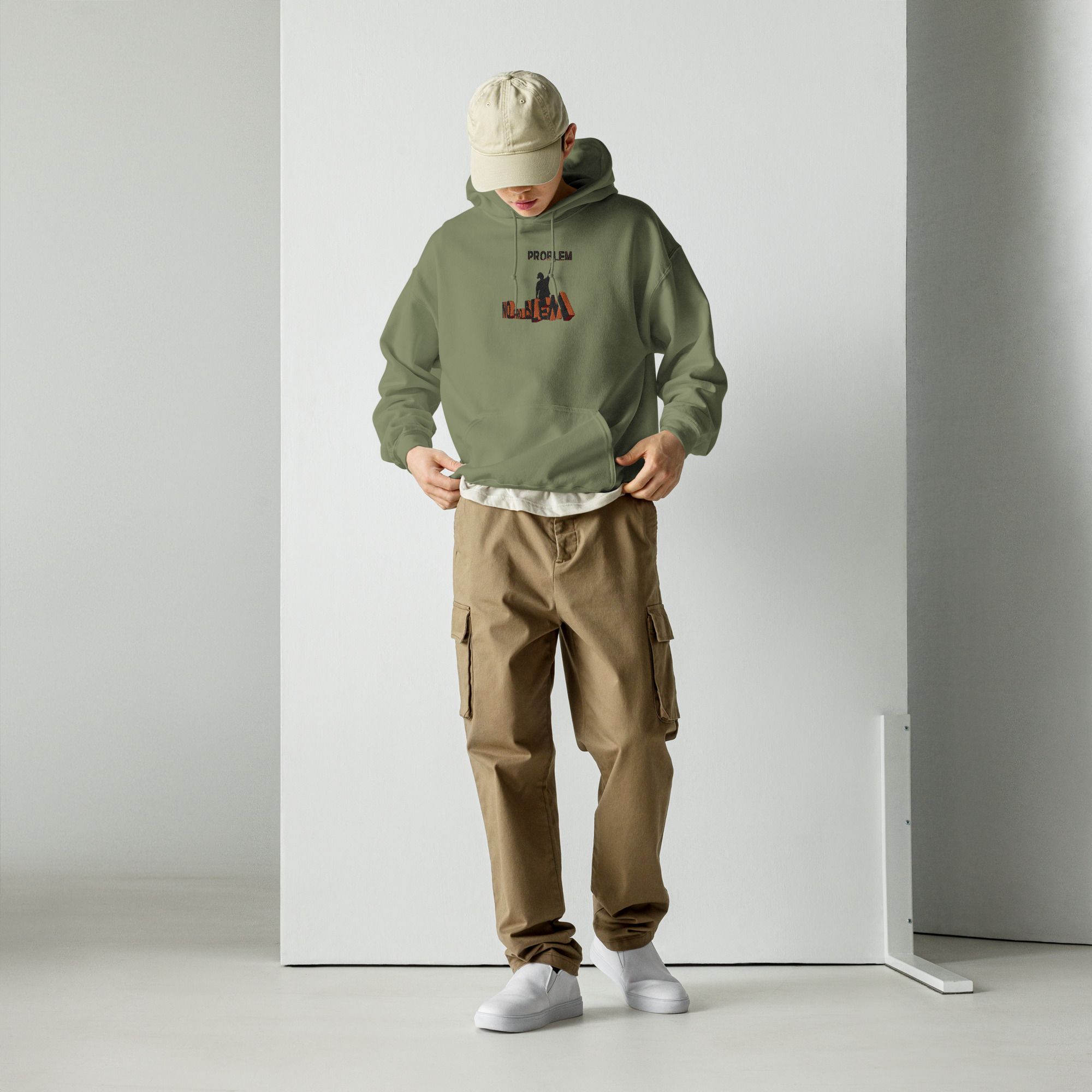 Sudadera bordada con capucha y estampado trasero unisex "No problem" - Imagen 9