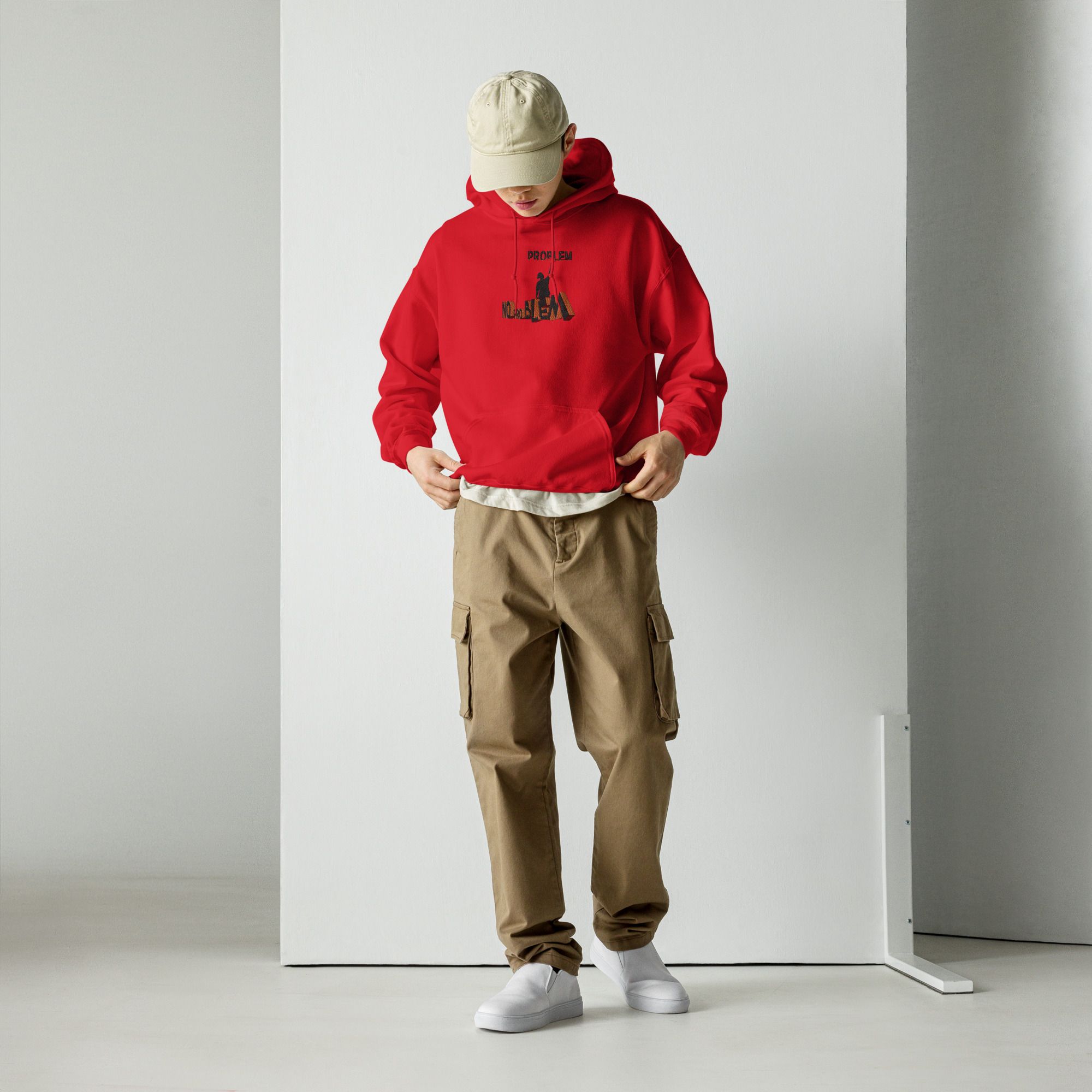 Sudadera bordada con capucha y estampado trasero unisex "No problem" - Imagen 5