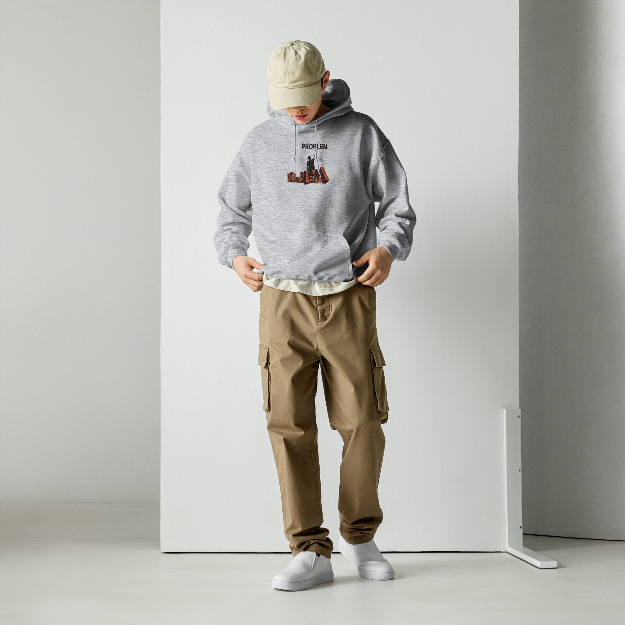 Sudadera bordada con capucha y estampado trasero unisex "No problem" - Imagen 10