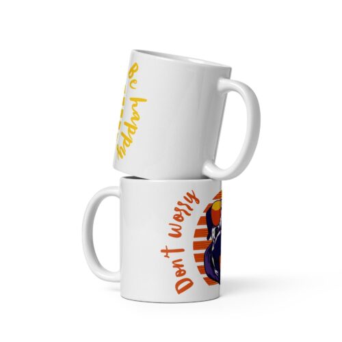 Taza blanca brillante "Don't worry Be happy"