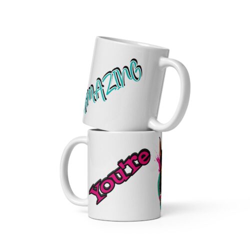 Taza de cerámica blanca con perro y frase You're Amazing