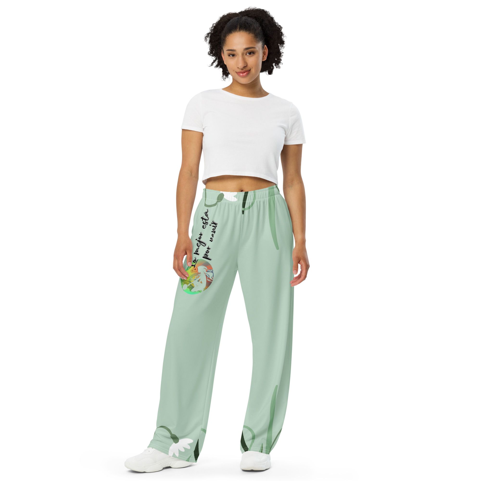 Pantalón ancho unisex verde claro Lo mejor está por venir - Imagen 3