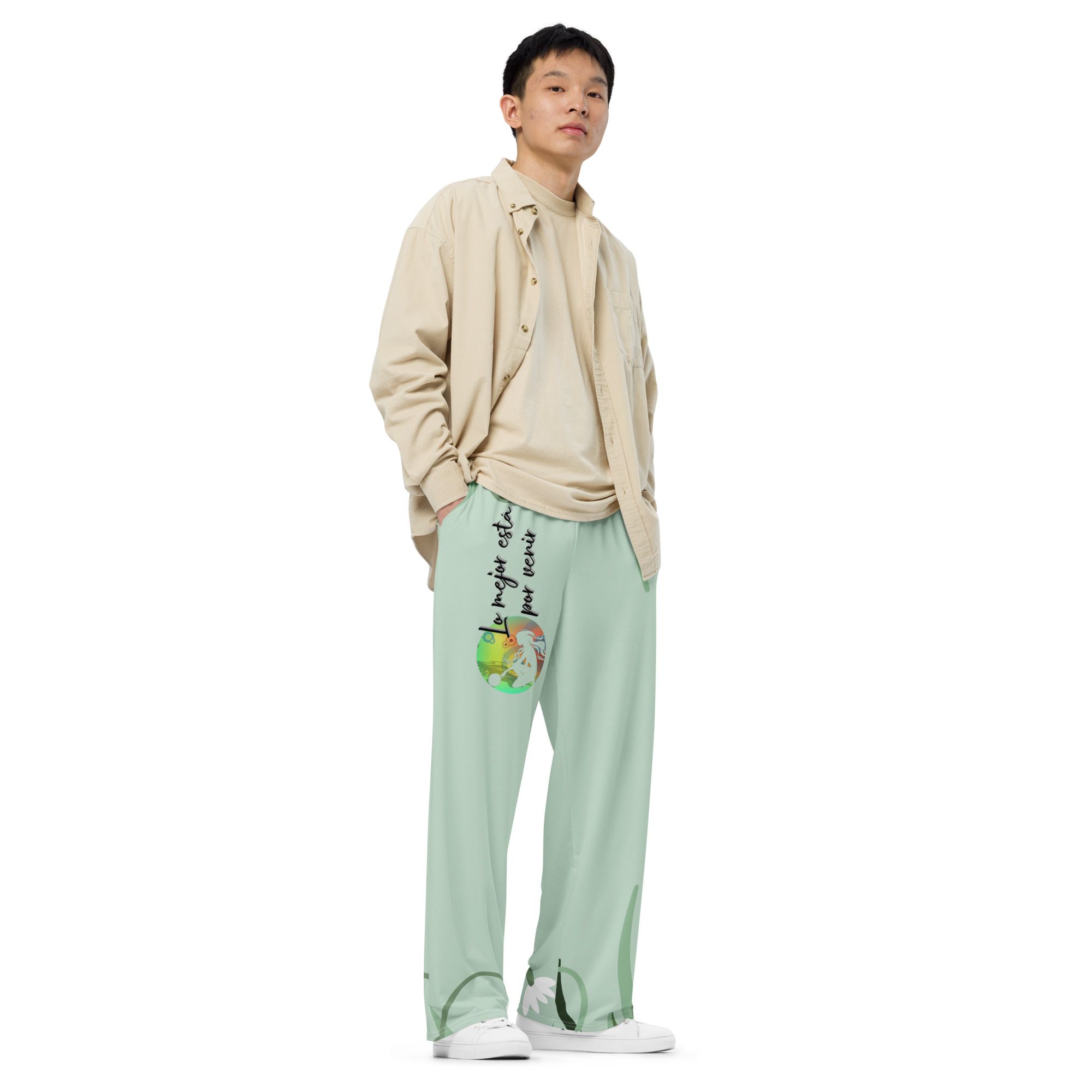 Pantalón ancho unisex verde claro