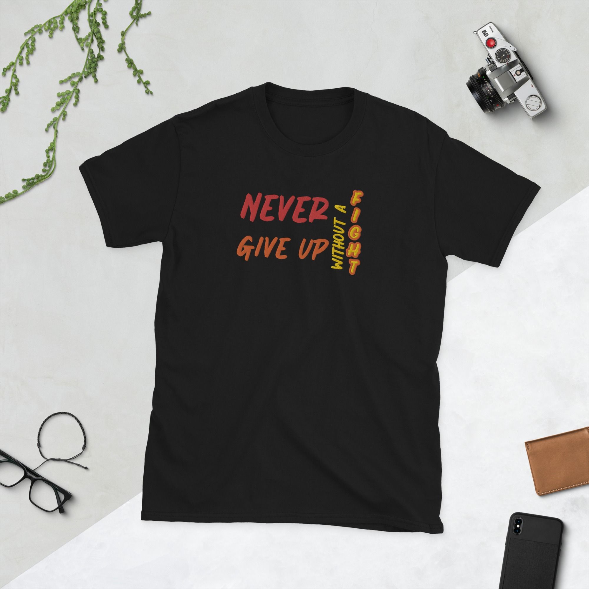 Camiseta bordada Never Give Up Without a Fight - Imagen 4