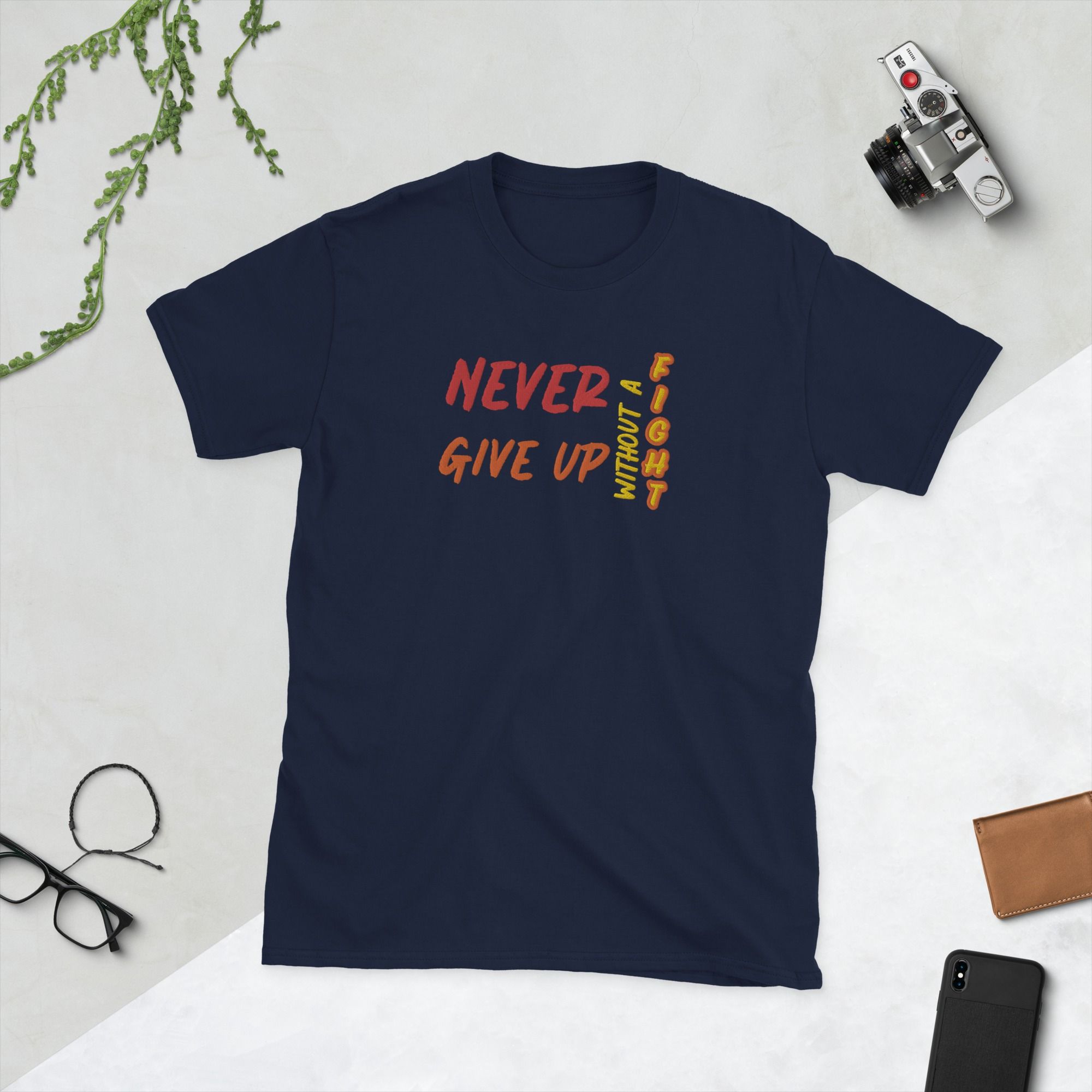Camiseta bordada Never Give Up Without a Fight - Imagen 5